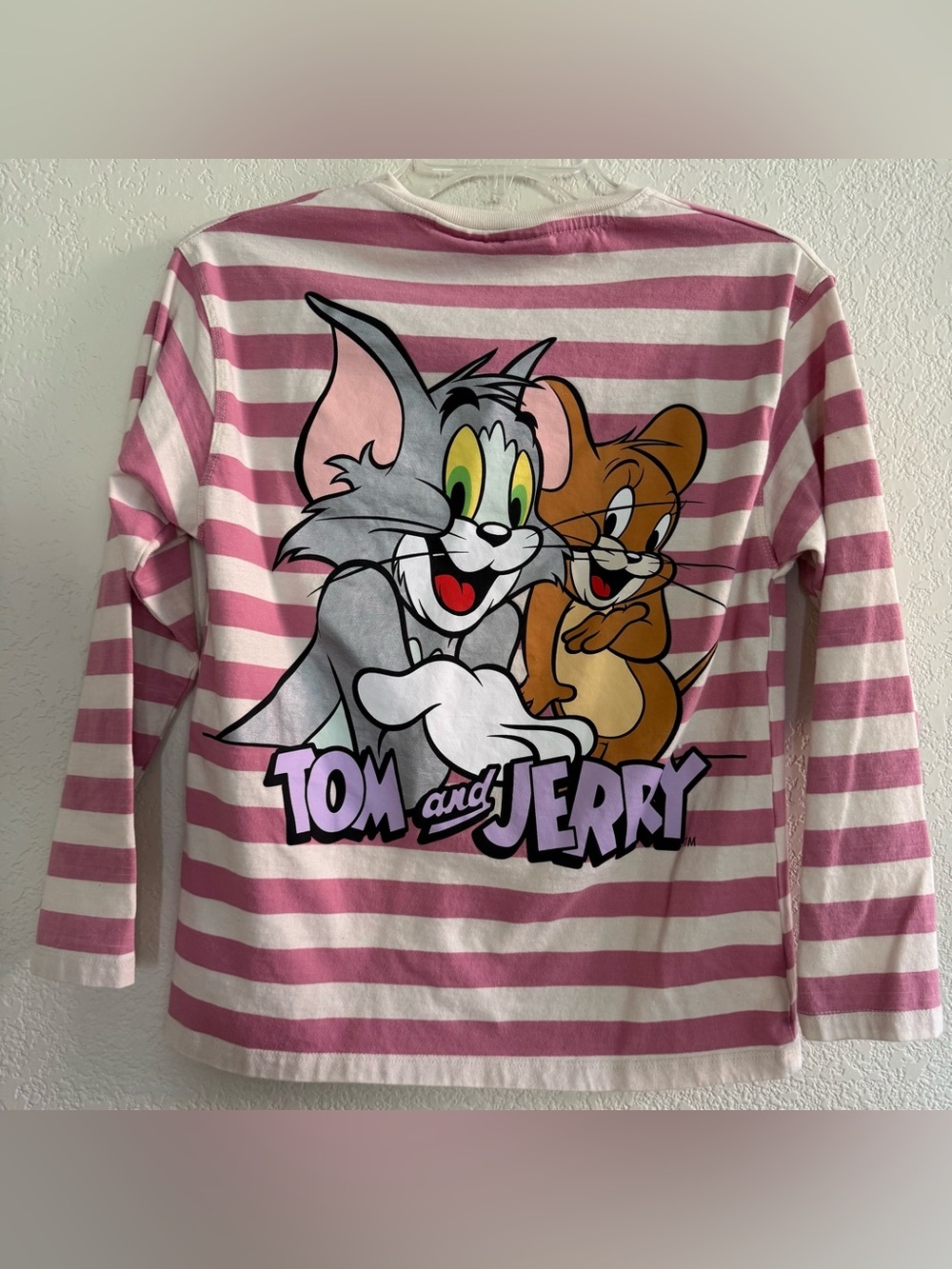 Zara Tom and Jerry Striped Pink White Long Sleeve Tee Top Graphic Girls 11-12 - Picture 3 of 7